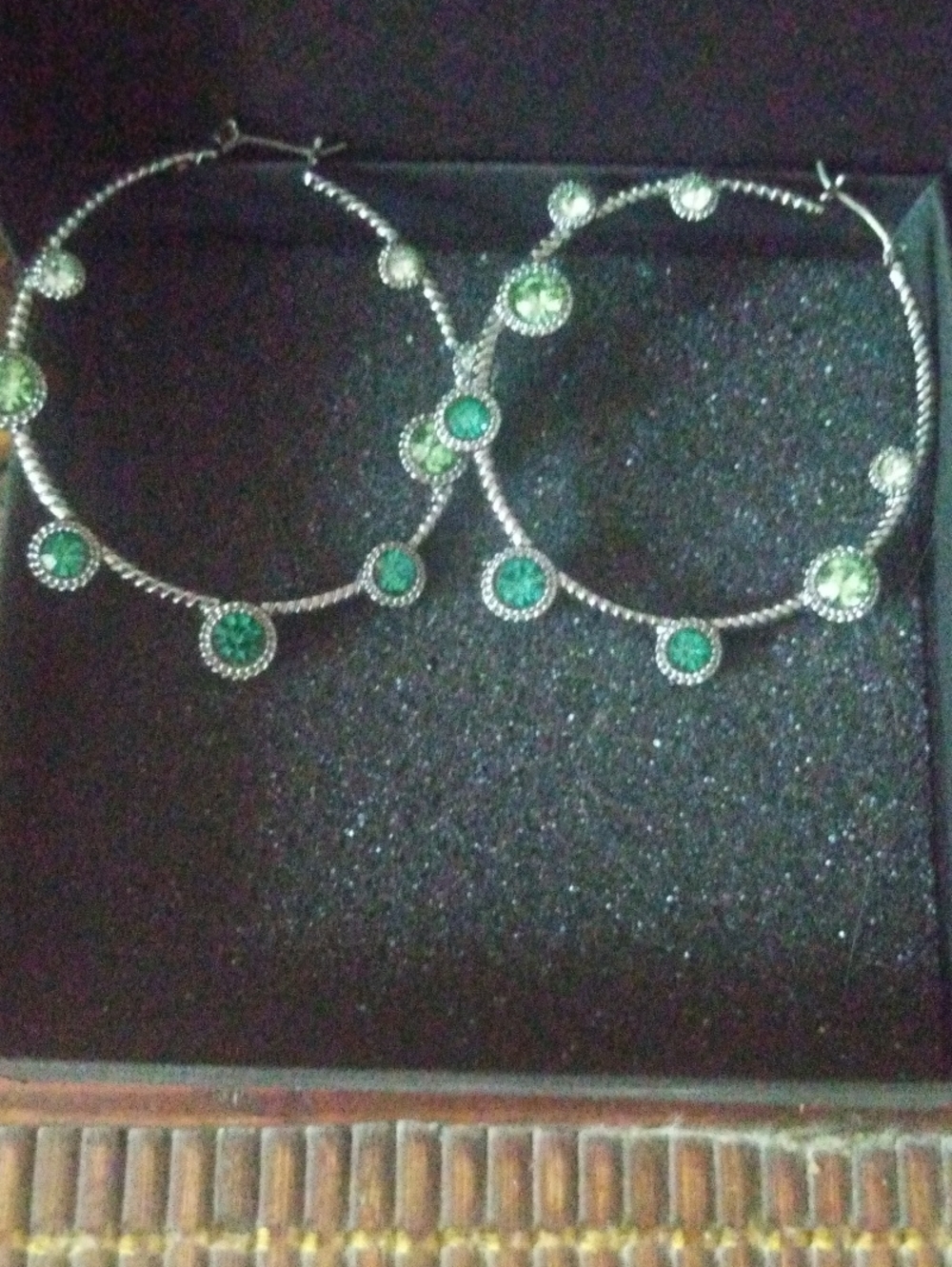 Lia Sophia Silver Hoop Earrings with Green Stones